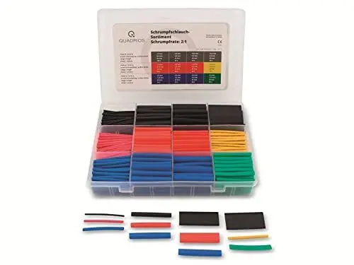 Produktbild: Quadrios 2103CA001 Schrumpfschlauch-Sortiment Schwarz, Rot, Gelb, Blau, Grün, Schrumpfrate 2:1, 620 Stück