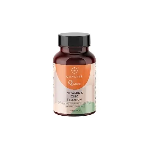 Produktbild: Qualiss Q More - Immune Support Supplement Vitamin C, Vitamin D - Zink Picolinat - Selen - Antioxidans - Allgemeine Gesundheit - Gesunde Haut & Gelenke - Holunder, Probiotika Beta Glucan - 60 Kapseln