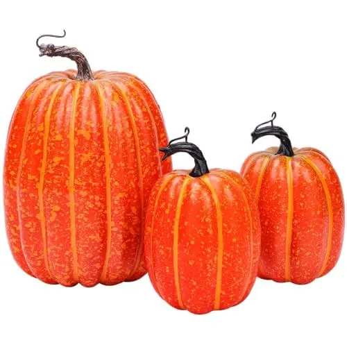 Produktbild: Quancru 3pcs Künstliche Kürbisse Gefälschte Gemüse DIY Halloween Erntedankfest Herbst Thema Party Hochzeit Dekoration - Orange