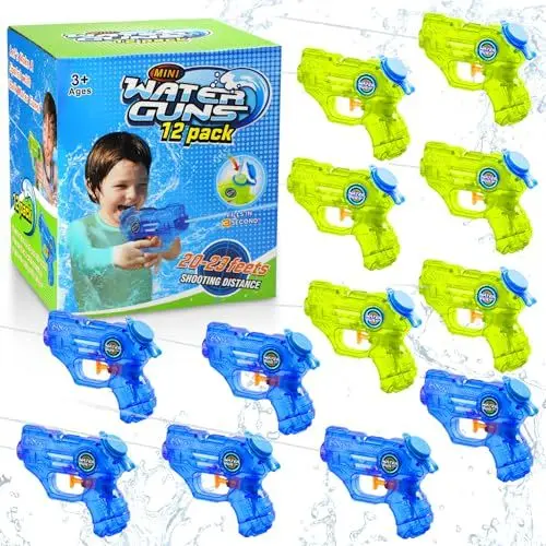 Produktbild: Quanquer Wasserpistole Kinder 12 Stück, Klein Spritzpistolen Reichweite 7 Meter 150ml, Sommer Wassertank Super Water Soaker Asserpistole für Spielzeug im Freien Strandpool Watergun (12er-Satz)