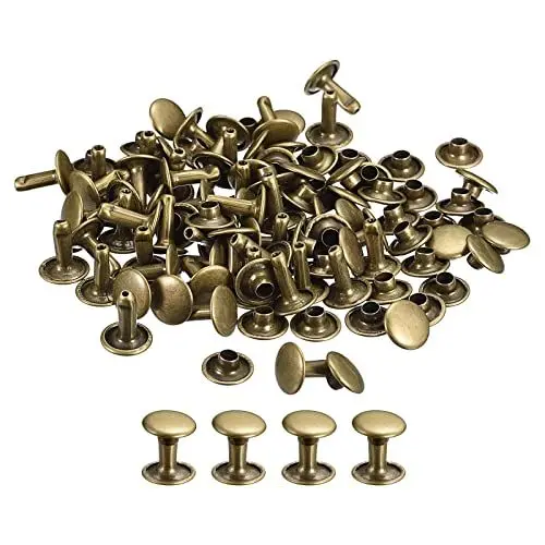 Produktbild: QUARKZMAN 100 Set Leder Nieten 9mm Runde Nieten Hohlnieten Doppelt Kappe Nieten 10mm Höhe Metall Nieten Niete für Leder Handwerk Reparatur DIY Geldbeutel Gürtel Taschen Schuhe Bronzeton