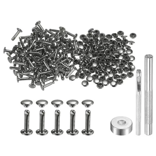 Produktbild: QUARKZMAN 100 Sets Leder Nieten 6mm x 12mm Metall Doppelkappe Nieten Druckknöpfe Befestigungselemente mit 3pcs Werkzeugen zum Setzen für Lederhandwerk Reparatur Dekoration, Gunmetal