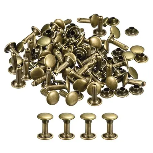 Produktbild: QUARKZMAN 100 Sets Leder Nieten, 6x10mm Doppelkappen-Nieten Metallnieten für Lederhandwerk Reparatur DIY Geldbörsen Gürtel Taschen Schuhe, Bronze Ton