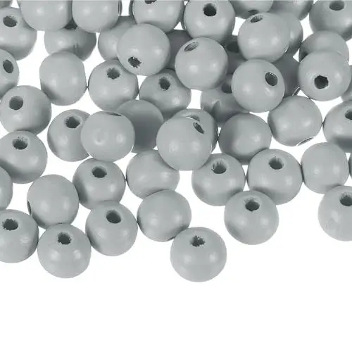 Produktbild: QUARKZMAN 100 Stück 12mm farbige Naturholzperlen, große runde bunte Holzspacer-Perlen für DIY-Basteln, Schmuckherstellung Armbänder (Grau)
