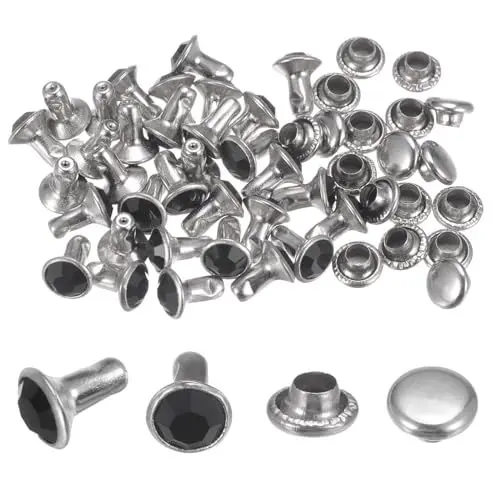Produktbild: QUARKZMAN 100 Stück Kristallnieten 6mm Strassnieten Schnellnieten für Bekleidung Lederhandwerk Stoffkunsthandwerk Dekoration Lederhandwerk DIY Lederhandwerk, Schwarz