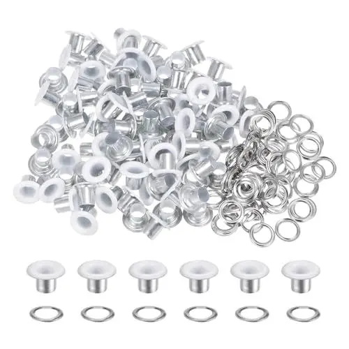 Produktbild: QUARKZMAN 100 Stück Ösen 1/5 Zoll (5 mm) Innendurchmesser Metallösen mit Unterlegscheiben für Schuhe, Leder, Perlen, Leinwand, Etiketten, Weiß