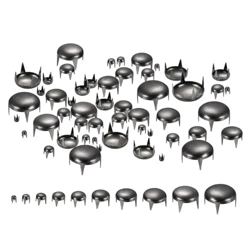 Produktbild: QUARKZMAN 100 Stück Schwarze runde Kuppelnieten, 10 Größen Messing Kuppel Punk Nieten Rock Nagelköpfe Klaue Perlen Sortiment Set für DIY Kleidung Gürtel Tasche Schuhe Armband Lederhandwerk