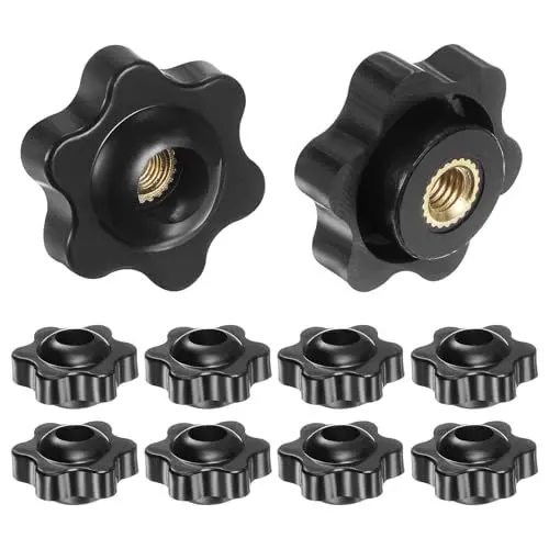 Produktbild: QUARKZMAN 10 Stück Sterngriffe M5 Innengewinde 25mm Kopf Kunststoff Durchgangsloch Messingschraube Klemmgriffe Gewindeschrauben, Schwarz