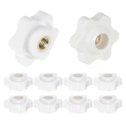 Produktbild: QUARKZMAN 10 Stück Sterngriffe M5 Innengewinde 25mm Kopf Kunststoff Durchgangsloch Messingschraube Klemmgriffe Gewindeschrauben, Weiß