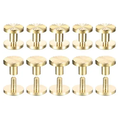 Produktbild: QUARKZMAN 10er Pack Messing Chicago Schrauben, 4x5x10mm Flachkopf Schraubnieten mit Blumenmuster zur Befestigung von DIY Lederhandwerk Gürtelriemen