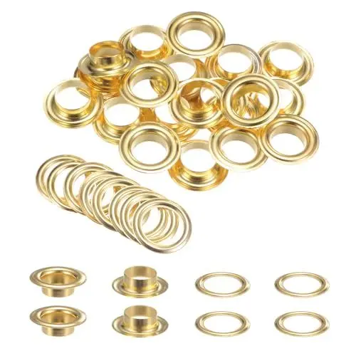 Produktbild: QUARKZMAN 20er Set Ösen mit Unterlegscheiben 14mm Kupfer Metall Ösen Kit für Stoff Vorhang Planen Leder Gürtel Schuhe Tasche DIY, Gold