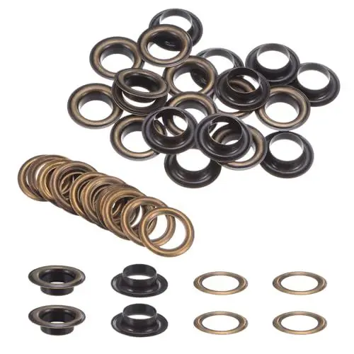 Produktbild: QUARKZMAN 20er Set Ösen mit Unterlegscheiben 14mm Kupfer Metall Ösen Kit für Stoffvorhänge Leder Gürtel Schuhe Tasche DIY, Bronze