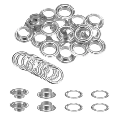 Produktbild: QUARKZMAN 20er Set Ösen mit Unterlegscheiben 14mm Kupfer Metall Ösen Kit für Stoffvorhänge Leder Gürtel Schuhe Tasche DIY, Silberfarben