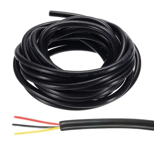 Produktbild: QUARKZMAN 22AWG Elektrokabel 3 Leitungen LED Strom Beleuchtung Kabel Verzinnt Kupfer 9.8Ft Niederspannung PVC Gehäuse Flexibel Verlängerungskabel Schwarz für LED-Streifen Lampen Beleuchtung
