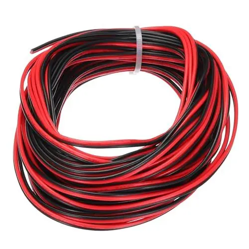 Produktbild: QUARKZMAN 24 AWG 2-adriges paralleles PVC-Kabel, 10 Meter lang, 0,063 Zoll Durchmesser, rot schwarz, flexibles Kabelverlängerungskabel 300V für LED RGB Kabel, interne Verkabelung