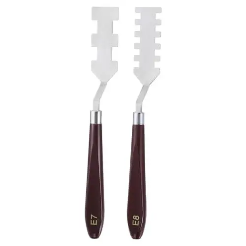 Produktbild: QUARKZMAN 2 Stück E7 E8 Malpalette Messer Set Edelstahl Kunstspachtel Malpalette Messer Schaber Werkzeuge mit Kunststoffgriff für Acryl Öl Leinwand Mischen Verteilen