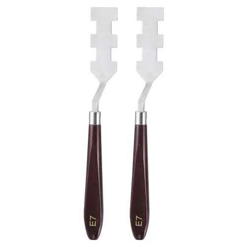 Produktbild: QUARKZMAN 2 Stück E7 Malpalette Messer aus Edelstahl, Kunstspachtel, Mischpalette, Kratzwerkzeug mit Kunststoffgriff für Acryl- und Ölmalerei auf Leinwand