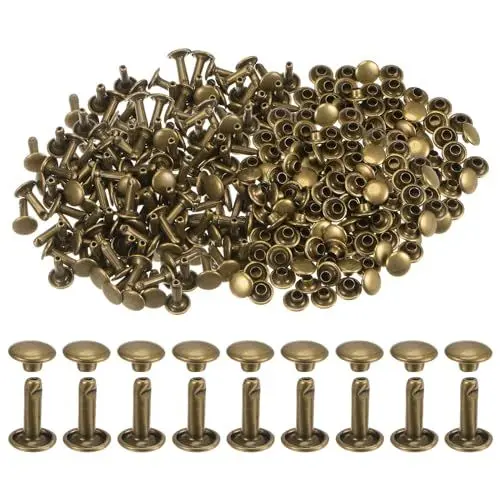 Produktbild: QUARKZMAN 300 Sets Leder Nieten 12 x 8mm Metall Doppelkappe Nieten Druckknöpfe Verschlüsse Nieten für Lederhandwerk DIY Reparatur Dekoration, Bronze Ton