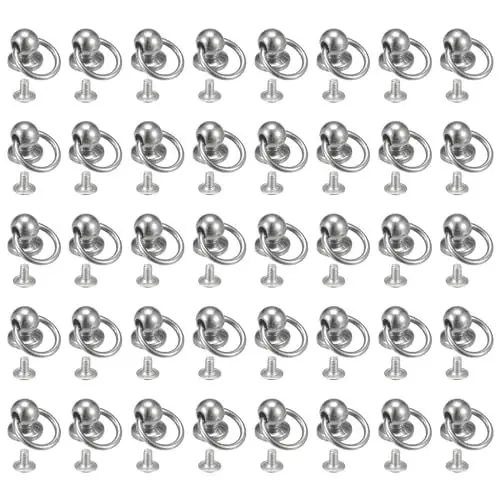 Produktbild: QUARKZMAN 40 Stück O-Ring-Legierung Rundkopf-Nietenstifte 10 mm Metallnietenbefestigungen mit Schraube und Zugring für DIY-Lederhandwerk, Geldbörse, Handyhülle, Handtasche, silberfarben