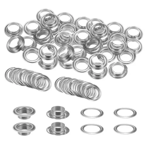 Produktbild: QUARKZMAN 40er Set Ösen mit Unterlegscheiben 12mm Kupfer Metall Ösen Kit für Stoffvorhänge Leder Gürtel Schuhe Tasche DIY, Silberfarben