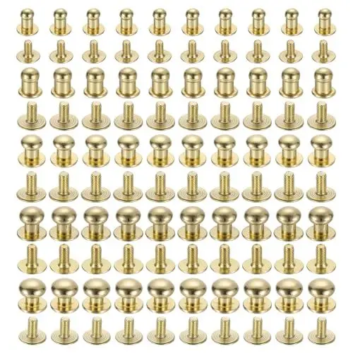 Produktbild: QUARKZMAN 4/5/6/7/8mm Kugelkopf-Nieten-Schraubnieten, 50er-Packung runde Knopf-Nippelnieten für DIY-Lederhandwerk, Handtasche, Gürtel, Hellgolden