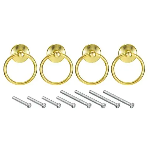 Produktbild: QUARKZMAN 4Stk Rund Ring Griffe Schubladen Knöpfe Gold Kreis Schublade Handgriffe Einzelnes Loch für Kommode Schrank Kleiderschrank