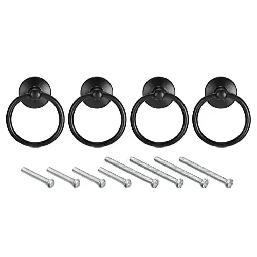 Produktbild: QUARKZMAN 4Stk Rund Ring Griffe Schubladen Knöpfe Schwarz Kreis Schublade Handgriffe Einzelnes Loch für Kommode Schrank Kleiderschrank