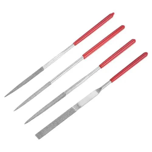 Produktbild: QUARKZMAN 4-teiliges Mini-Diamant-Nadelfeilen-Set, 120 Körnungen, kleine Metallfeilen, runde, flache, dreieckige, quadratische Feile, Handwerkzeuge für Glas, Holz, Steine