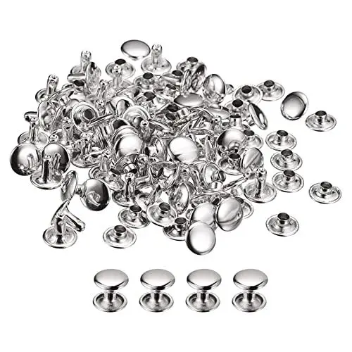 Produktbild: QUARKZMAN 50 Set Leder Nieten 9mm Runde Nieten Hohlnieten Doppelt Kappe Nieten 8mm Höhe Metall Nieten Niete für Leder Handwerk Reparatur DIY Geldbeutel Gürtel Taschen Schuhe Silber Ton