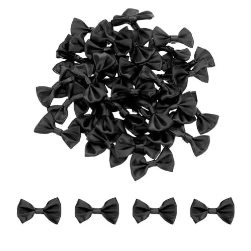 Produktbild: QUARKZMAN 50 Stück Schwarz Fliegen 3,8 x 2,5 cm Mini-Schleifen für Basteln Kleine Satin-Schleifen Bögen Haarschleifen für DIY Nähen Scrapbooking Hochzeitsgeschenk Präsent Hausdekoration