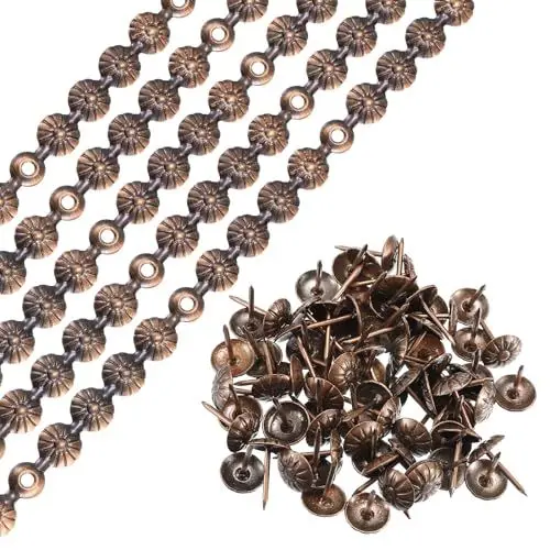 Produktbild: QUARKZMAN 5Stk Polsterstifte Streifen 1Meter Blume Dekorativ Nägel Zierleisten für Sofa Kopfteil Stuhl Möbel mit Polsternägel (11mm Kupfer)