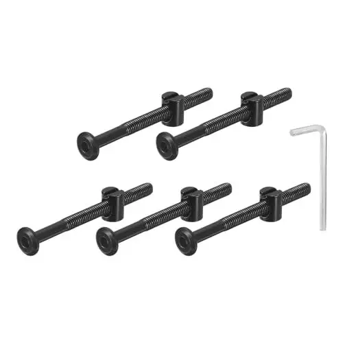 Produktbild: QUARKZMAN 5 Stück Sechskantschrauben Bolzen mit Fassmuttern, M6 x 70mm Sechskantmöbelbettbolzen mit Schraubenschlüssel für Stühle und Kinderbetten, Schwarz