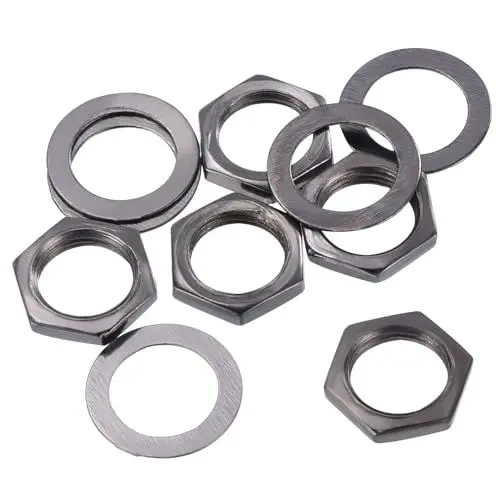 Produktbild: QUARKZMAN 5er Set Gitarrenmuttern und Unterlegscheiben M9 Gitarren Ein- und Ausgangsbuchsenmuttern Schwarz für Gitarre Bass, Grau