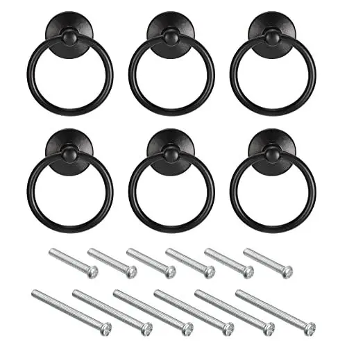 Produktbild: QUARKZMAN 6Stk Rund Ring Griffe Schubladen Knöpfe Schwarz Kreis Schublade Handgriffe Einzelnes Loch für Kommode Schrank Kleiderschrank