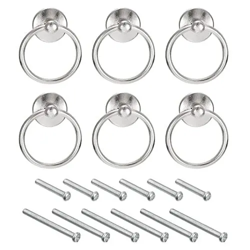 Produktbild: QUARKZMAN 6Stk Rund Ring Griffe Schubladen Knöpfe Silber Kreis Schublade Handgriffe Einzelnes Loch für Kommode Schrank Kleiderschrank