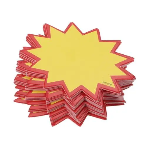 Produktbild: QUARKZMAN Blanko-Verkaufsschilder mit Stern-Design, fluoreszierende Preisschilder in Sternform, 50 x 70 mm Farben für die Preisauszeichnung im Einzelhandel, 100 Stück