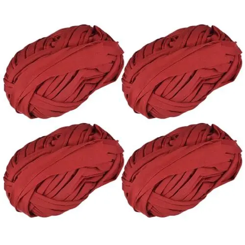 Produktbild: QUARKZMAN Elastischer Stoff Tuch Garn 14.11oz/ 400g Hemd Häkelgarne für DIY Tasche Teppich Kissen 4 Rollen Rot