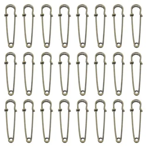 Produktbild: QUARKZMAN Große Sicherheitsnadeln 50mm / 2 Zoll Metall Riesige Nähsicherheitsnadeln Clips für Damenbekleidung Kleid Hosen Rock Taille, Bronze, 60 Stück