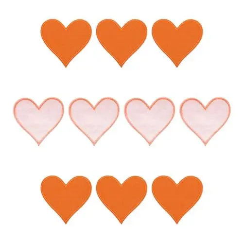 Produktbild: QUARKZMAN Herzen Aufnäher Orange zum Aufbügeln oder Aufnähen, bestickt, 7,1 cm x 6,8 cm, Heißklebeverfahren zur Kleidungsreparatur, Rucksack, Jeans, Packung mit 10 Stück