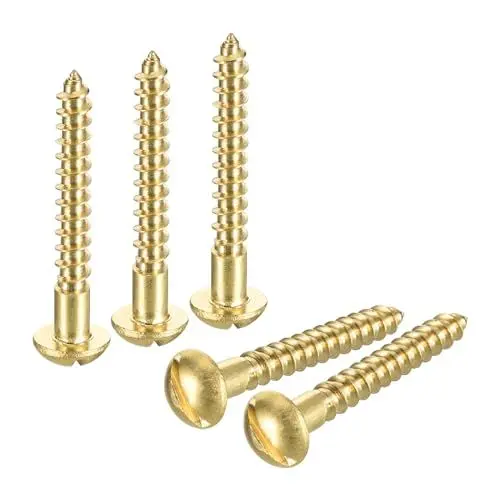 Produktbild: QUARKZMAN Holzschrauben M4 x 35mm Schlitz Rundkopf Messing Selbstschneidende Schraube Holzarbeitsschraube 20 Stück