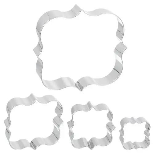 Produktbild: QUARKZMAN Keksausstecher Set für Backen Edelstahl Silber Ton Viereckig Rahmen Extra Groß + Viereckig Rahmen Groß + Viereckig Rahmen Mittel + Viereckig Rahmen Klein