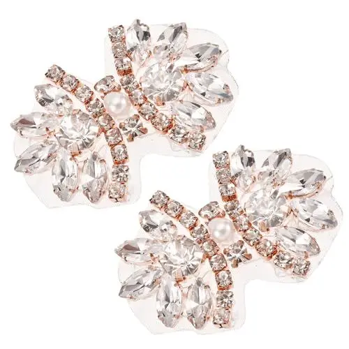 Produktbild: QUARKZMAN Kristall Strass Applikation mit Perlen handgefertigte Schmetterling Hotfix Applikation für Brautkleid Gürtel Schuhdekoration Roségold