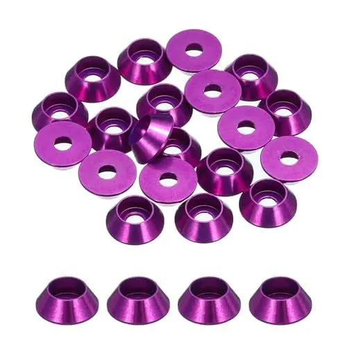 Produktbild: QUARKZMAN M3 Kegelbecher-Unterlegscheiben, eloxierte Aluminium-Dichtungen für Schrauben RC/FPV/PC/Drone/Mechanische Zubehörteile Modellteile, Packung mit 20 (Lila)