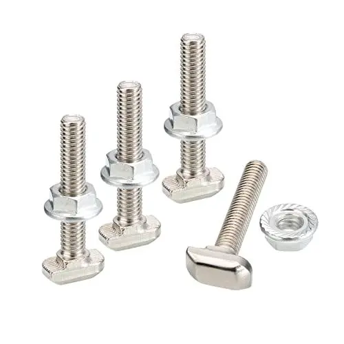 Produktbild: QUARKZMAN M6x35mm T Schlitz Einsteigen Bolzen und M6 Sechseck Flange Mutter Set 8 Set Hammer Kopf T-Bolzen T Form Bolzen Schieben Schraube für 30 Serie Aluminum Profile