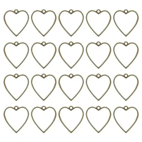 Produktbild: QUARKZMAN Offene Rückseite Fassungen Anhänger, 30 Stück Herz Hohle Rahmen Charme Geometrische Leere Tabletts für Harz Schmuckherstellung Gießen, Halsketten, Armband, DIY Handwerk (Bronze)