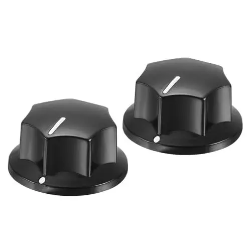 Produktbild: QUARKZMAN Potentiometer Knöpfe Bakelit 33x17mm Lautstärkeregler Knopf Kappe für Gitarre Bass, Lautstärkeregler, Audio 6mm Loch mit 2 Stück Set Schraube Schwarz 2PCS