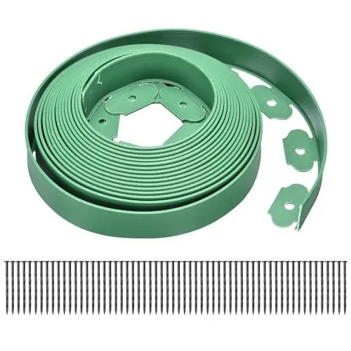 Produktbild: QUARKZMAN Rasenkante, 1 Stück 20m x 5cm - Kein Graben Gartenbegrenzung Set mit 60 Pfählen, Gartenbegrenzung für Blumenbeet, Rasen, Garten und Gras (Grün)