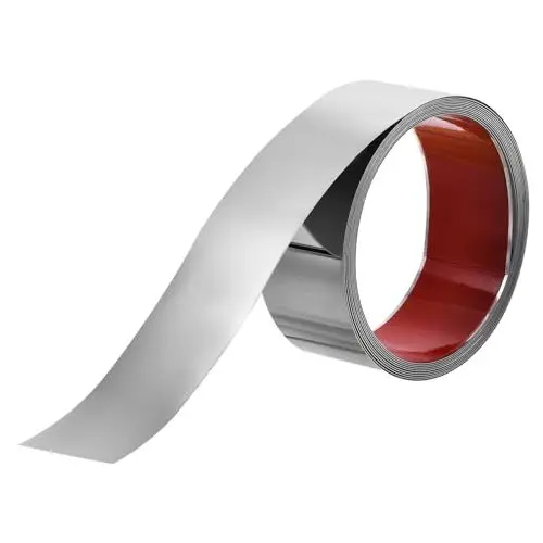 Produktbild: QUARKZMAN Wandleisten Selbstklebend Edelstahl 5m x 6cm Zierleisten Metallisierte Spiegel Wandverkleidung mit Handschuhe für Spiegelrahmenkante Tür Decke Möbel Auto Silber