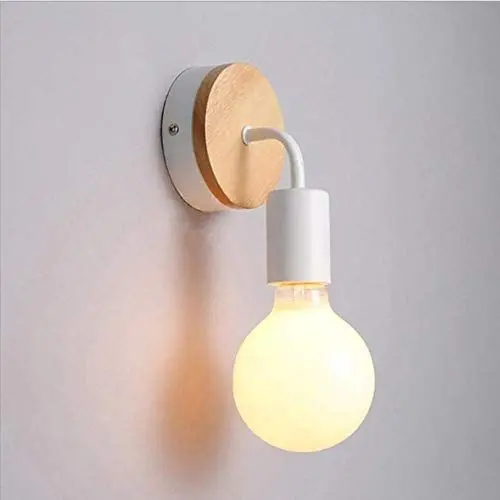 Produktbild: QUASHION Holz Wandleuchte Metall Weiß, 1X E27 Retro Wandlampen für Innen Bettseite Esszimmer Lounge