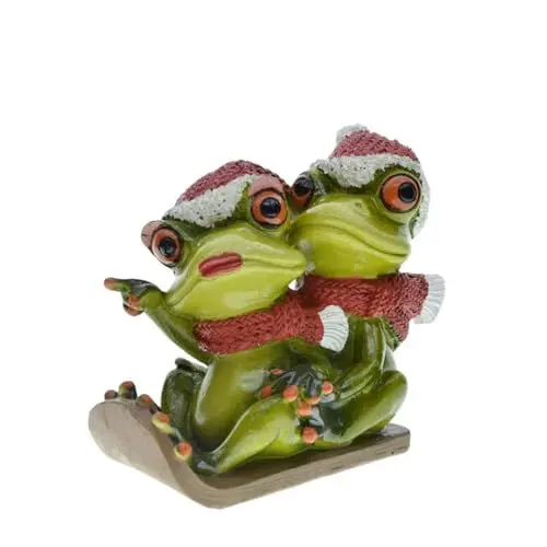 Produktbild: Queemie® Kreative Schlittenfahren Paar Frösche Harz Statuen, Maskottchen Frosch Liebhaber mit Rotem Hut Schal Snowboarden Skulpturen für Draußen Garten Zuhause Büro Weihnachten Dekor
